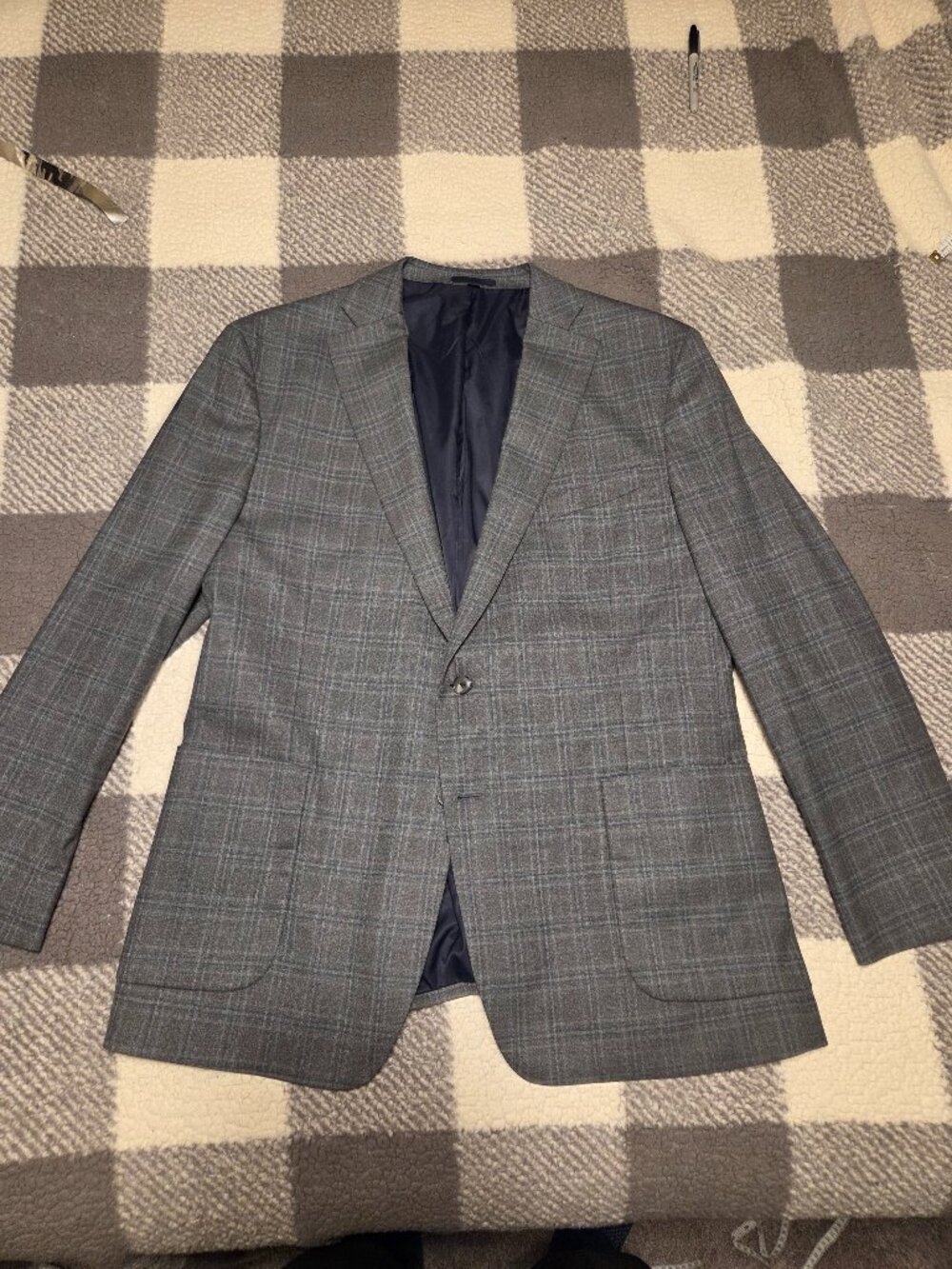 Jos A Bank Blazer, Grey Plaid, 50L slim fit